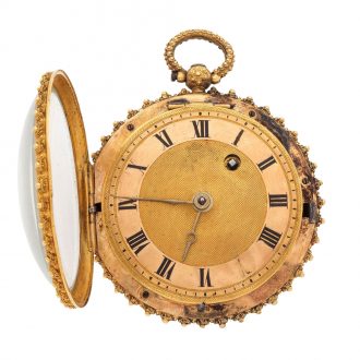 Fine French 18 carat gold, enamel and hardstone set watch Circa 1830