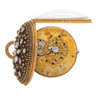 Swiss 18K gold and hard stone set key wind watch Circa 1820
