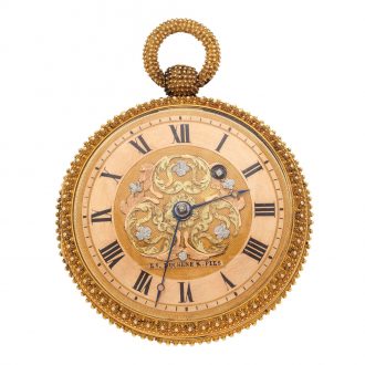 Swiss 18K gold and hard stone set key wind watch Circa 1820
