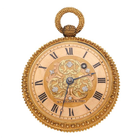 Swiss 18K gold and hard stone set key wind watch Circa 1820 Swiss 18K gold and hard stone set key wind watch Circa 1820