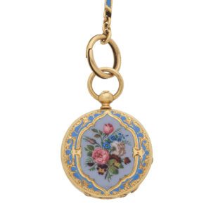 Small Swiss 18K gold and enamel cylinder watch Circa 1880