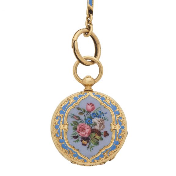 Small Swiss 18K gold and enamel cylinder watch Circa 1880 Small Swiss 18K gold and enamel cylinder watch Circa 1880