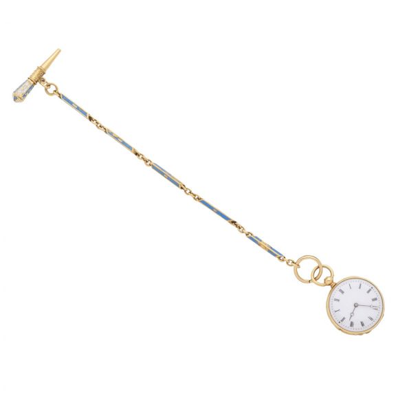 Small Swiss 18K gold and enamel cylinder watch Circa 1880 Small Swiss 18K gold and enamel cylinder watch Circa 1880