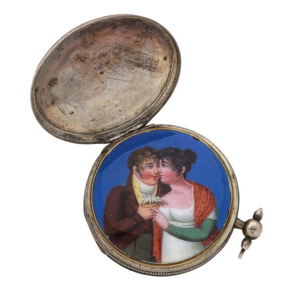 Rare Swiss silver cylinder watch with hidden erotic scene Circa 1780 Rare Swiss silver cylinder watch with hidden erotic scene Circa 1780