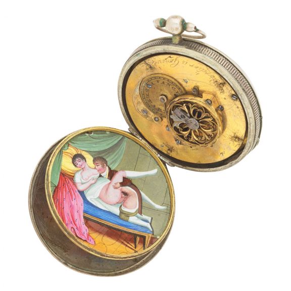 Rare Swiss silver cylinder watch with hidden erotic scene Circa 1780