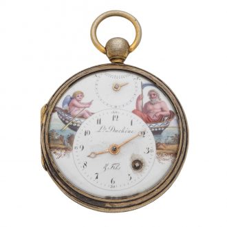 Swiss gilt and enamel key wind verge automaton Circa 1810 Swiss gilt and enamel key wind verge automaton Circa 1810