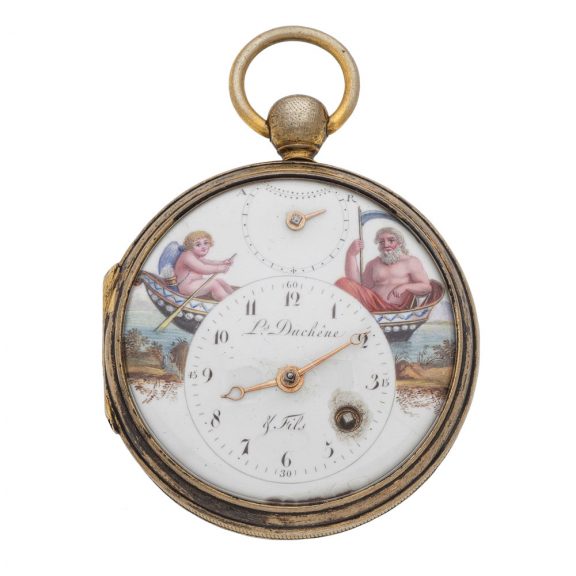 Swiss gilt and enamel key wind verge automaton Circa 1810 Swiss gilt and enamel key wind verge automaton Circa 1810