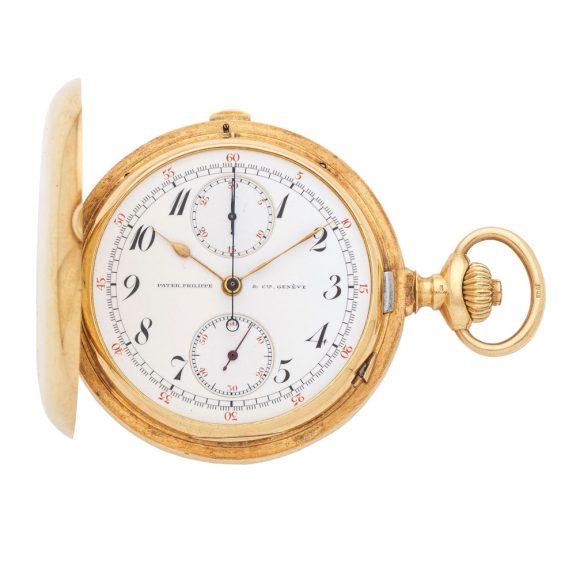Swiss 18K gold hunting cased lever chronograph Circa 1913