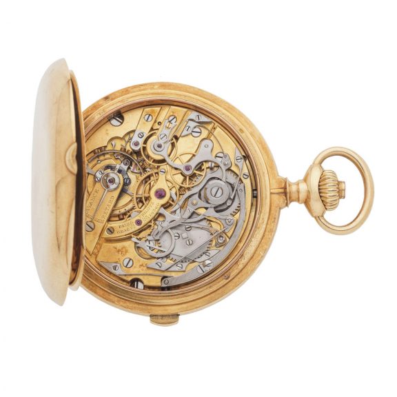 Swiss 18K gold hunting cased lever chronograph Circa 1913 Swiss 18K gold hunting cased lever chronograph Circa 1913