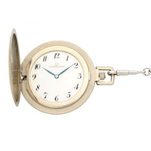 Swiss 18 carat white gold keyless lever watch with chain Circa 1965