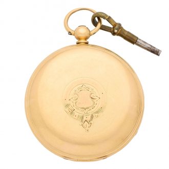 English 18K gold open faced key wind watch Circa 1873