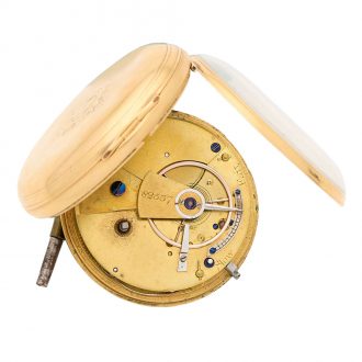 English 18K gold open faced key wind watch Circa 1873