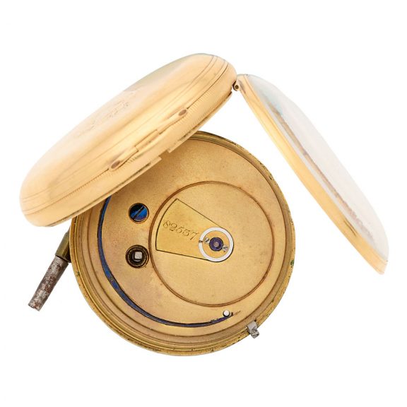 English 18K gold open faced key wind watch Circa 1873 English 18K gold open faced key wind watch Circa 1873