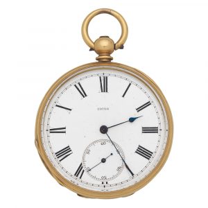 English 18K gold open faced key wind watch Circa 1850