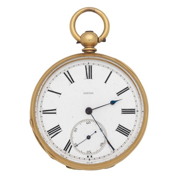 English 18K gold open faced key wind watch Circa 1850