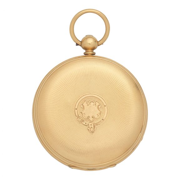 Fine English 18 carat gold open faced lever watch Circa 1873
