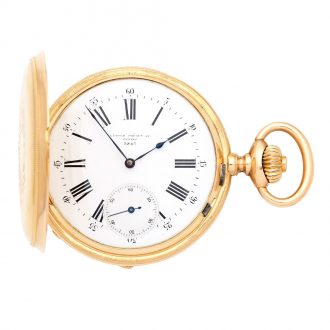 Swiss 18K gold hunting cased keyless pocket watch Circa 1880