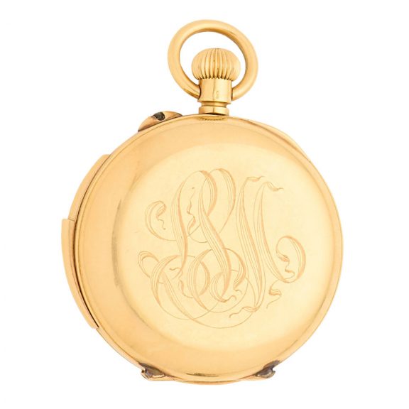 Swiss 18 carat gold half hunting cased repeating watch Circa 1900 Swiss 18 carat gold half hunting cased repeating watch Circa 1900
