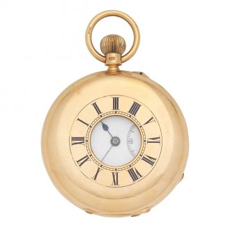 English 18 carat gold half hunting cased keyless watch Circa 1896