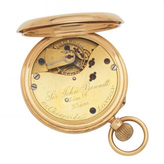 English 18 carat gold half hunting cased keyless watch Circa 1896