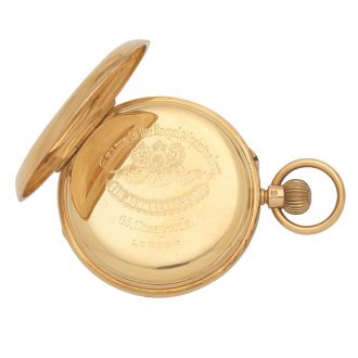 English 18 carat gold half hunting cased keyless watch Circa 1896