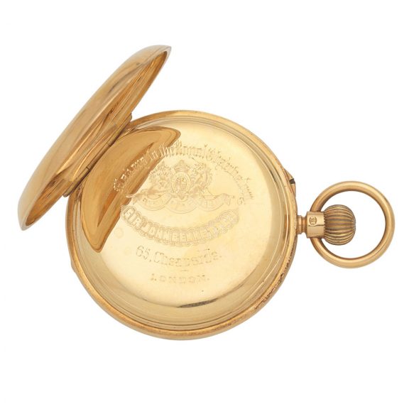 English 18 carat gold half hunting cased keyless watch Circa 1896 English 18 carat gold half hunting cased keyless watch Circa 1896