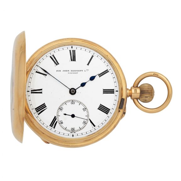 English 18 carat gold half hunting cased keyless watch Circa 1896 English 18 carat gold half hunting cased keyless watch Circa 1896