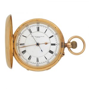 English 18K gold hunting cased keyless watch Circa 1910