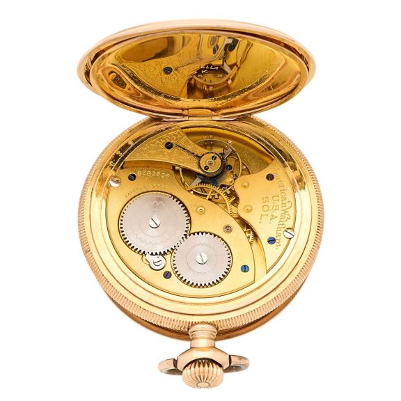 American 14 carat gold hunting cased keyless lever Circa 1898 American 14 carat gold hunting cased keyless lever Circa 1898