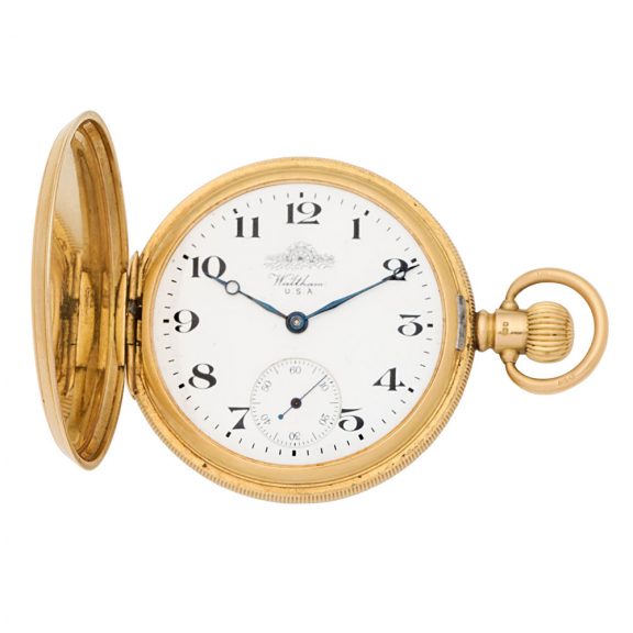 American 18 carat gold hunting cased keyless lever Circa 1919