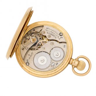 American 18 carat gold hunting cased keyless lever Circa 1919