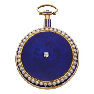 English 18K gold, enamel and seed pearl set watch Circa 1795