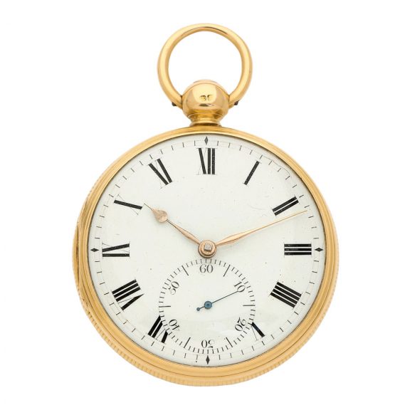 English 18 carat gold key wind cylinder pocket watch Circa 1819 English 18 carat gold key wind cylinder pocket watch Circa 1819