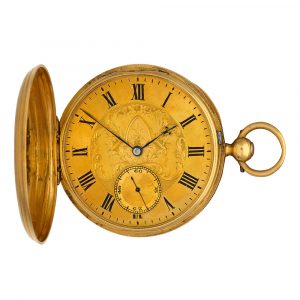 English 18K gold hunting cased duplex pocket watch Circa 1846