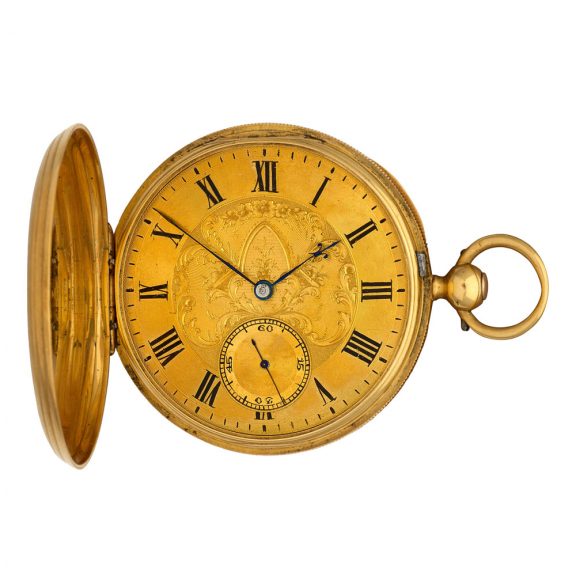 English 18K gold hunting cased duplex pocket watch Circa 1846 English 18K gold hunting cased duplex pocket watch Circa 1846