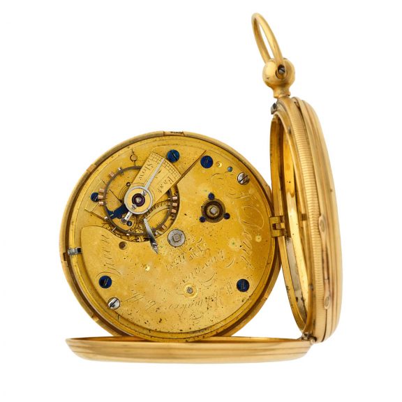 English 18K gold hunting cased duplex pocket watch Circa 1846 English 18K gold hunting cased duplex pocket watch Circa 1846