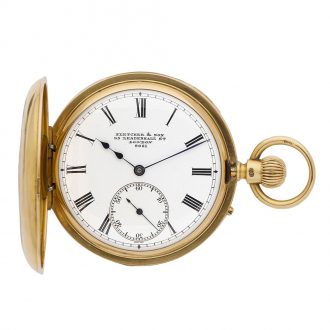 English 18 carat gold half hunting cased keyless watch Circa 1875