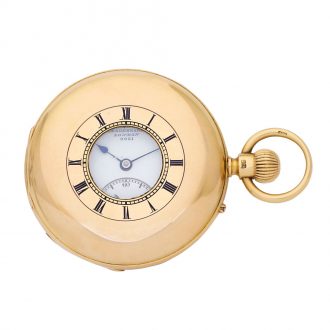 English 18 carat gold half hunting cased keyless watch Circa 1875 English 18 carat gold half hunting cased keyless watch Circa 1875