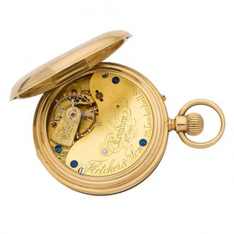 English 18 carat gold half hunting cased keyless watch Circa 1875 English 18 carat gold half hunting cased keyless watch Circa 1875
