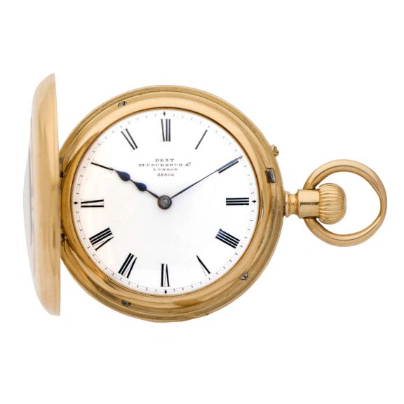 English 18 carat gold half hunting cased keyless watch Circa 1877 English 18 carat gold half hunting cased keyless watch Circa 1877