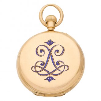 English 18 carat gold half hunting cased keyless watch Circa 1877