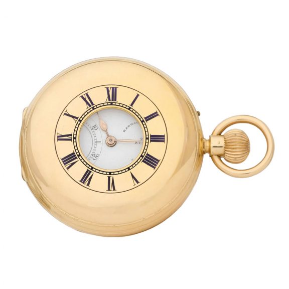 English 18 carat gold half hunting cased keyless watch Circa 1878 English 18 carat gold half hunting cased keyless watch Circa 1878