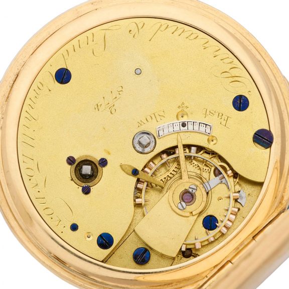 English 18 carat gold half hunting cased keyless watch Circa 1878 English 18 carat gold half hunting cased keyless watch Circa 1878