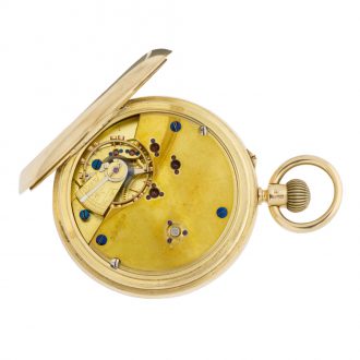 English 18 carat gold half hunting cased keyless watch Circa 1890