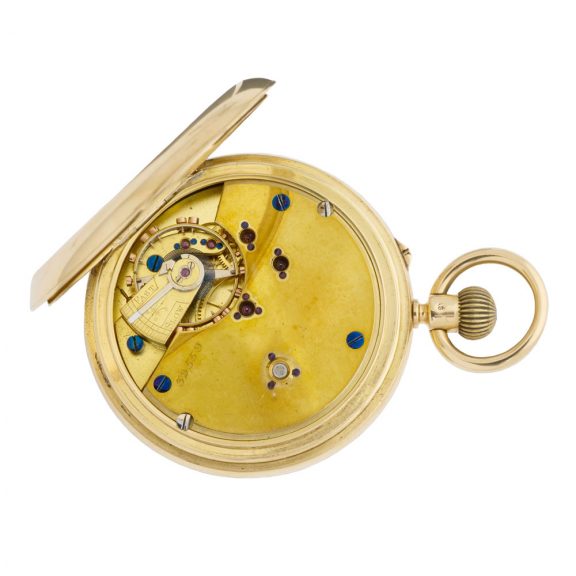 English 18 carat gold half hunting cased keyless watch Circa 1890 English 18 carat gold half hunting cased keyless watch Circa 1890