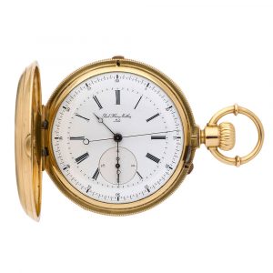 Unusual Swiss 18K gold lever chronograph with diablotine Circa 1890
