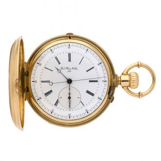 Unusual Swiss 18K gold lever chronograph with diablotine Circa 1890 Unusual Swiss 18K gold lever chronograph with diablotine Circa 1890