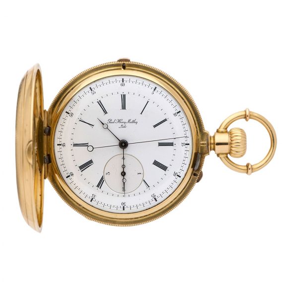 Unusual Swiss 18K gold lever chronograph with diablotine Circa 1890 Unusual Swiss 18K gold lever chronograph with diablotine Circa 1890