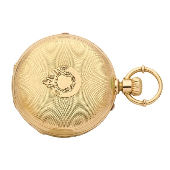 Unusual Swiss 18K gold lever chronograph with diablotine Circa 1890 Unusual Swiss 18K gold lever chronograph with diablotine Circa 1890