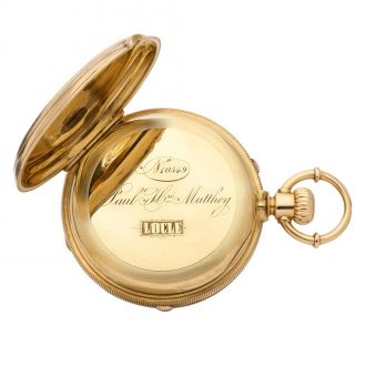 Unusual Swiss 18K gold lever chronograph with diablotine Circa 1890 Unusual Swiss 18K gold lever chronograph with diablotine Circa 1890